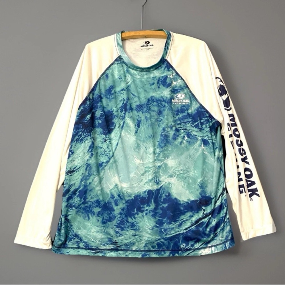 Mossy Oak Fishing Blue Water Print Activewear Long Sleeve Mens XL Lightweight